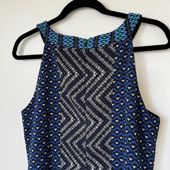 Maggy London Sleeveless Geometric Print Dress 14 Blue Green White Career Spring - Picture 5 of 11